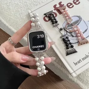 Diamond Studded Chain Pearl Strap iWatch Band Series 12 3 4 5 6 7 8 9 Ultra Generation 38mm 40mm 41mm 42mm 44mm 45mm 49mm   Apple Watch Case