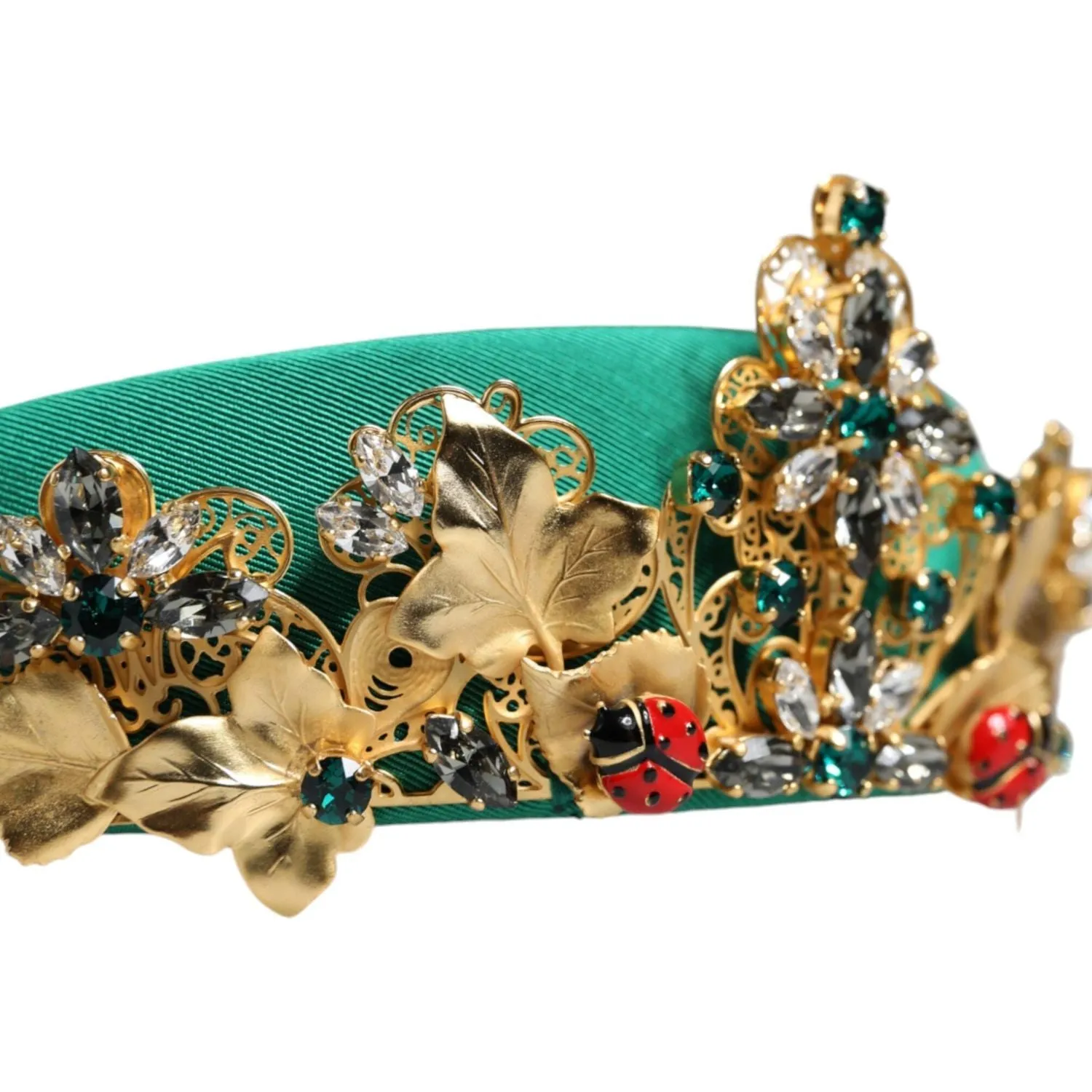 Dolce & Gabbana Green Silk Crystal Embellished Tiara Headband Crown Diadem