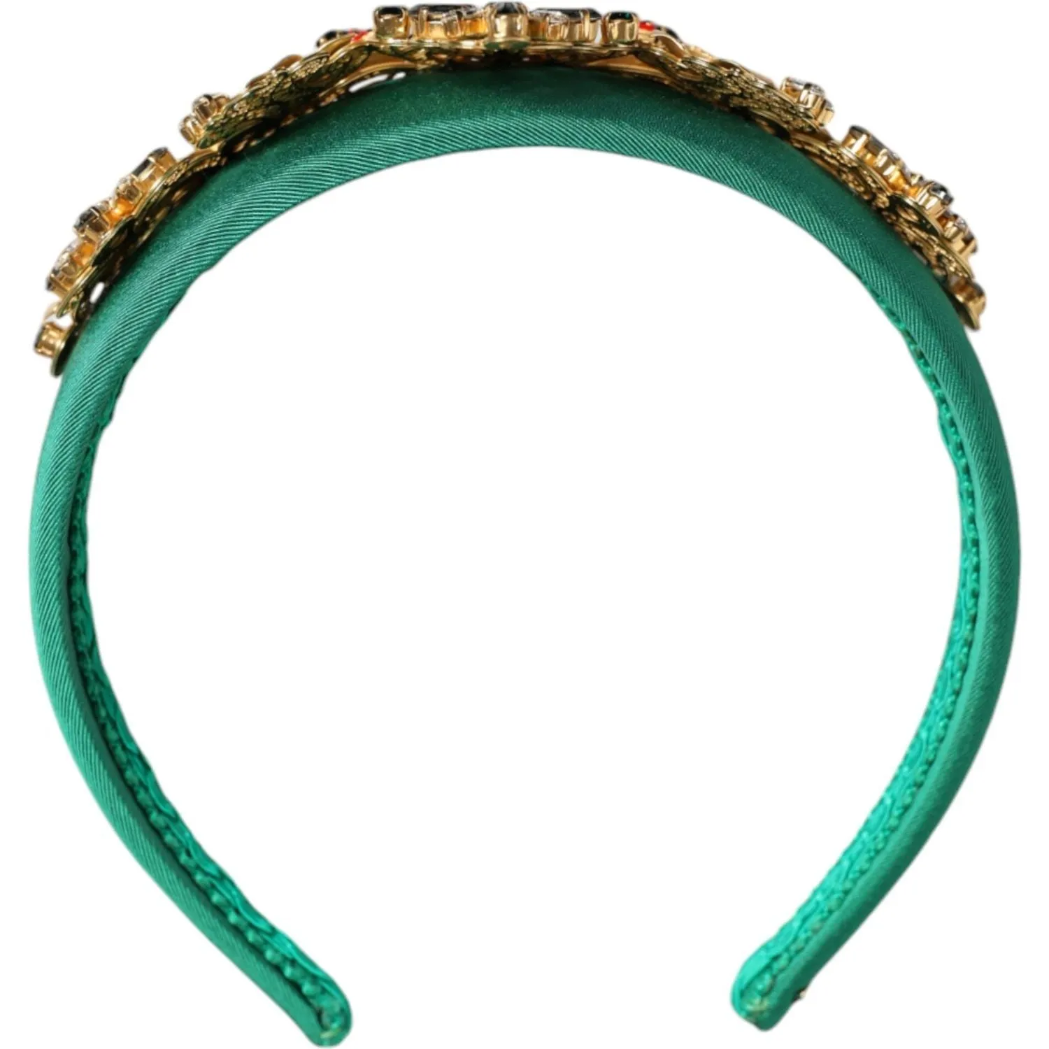 Dolce & Gabbana Green Silk Crystal Embellished Tiara Headband Crown Diadem