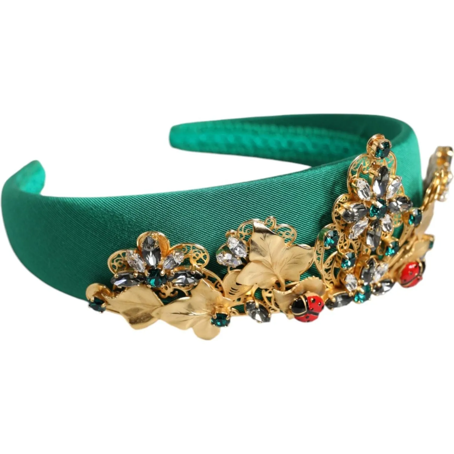 Dolce & Gabbana Green Silk Crystal Embellished Tiara Headband Crown Diadem