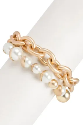 Double Gold Chain Pearl Bracelet