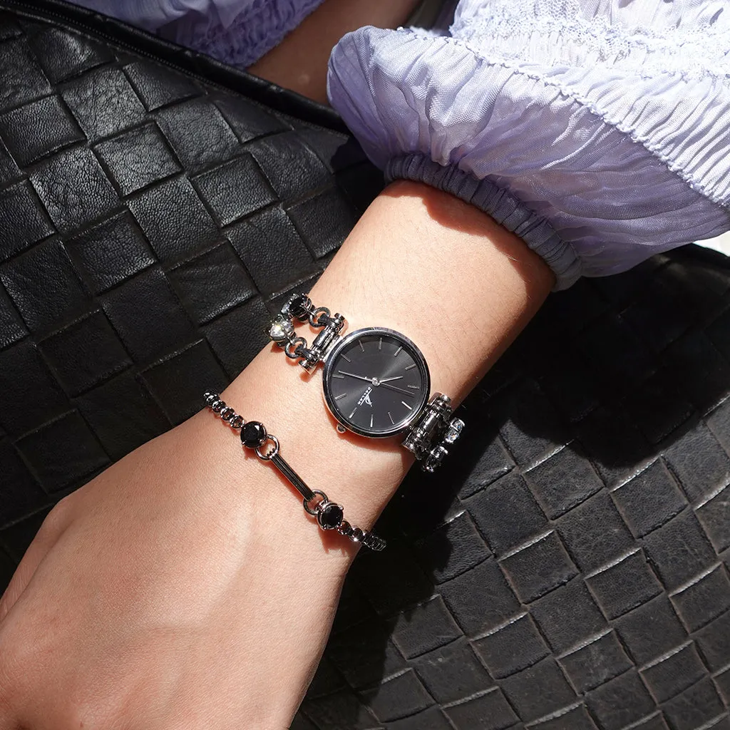 Double Mini Gems Watch with Chain [Black gold]