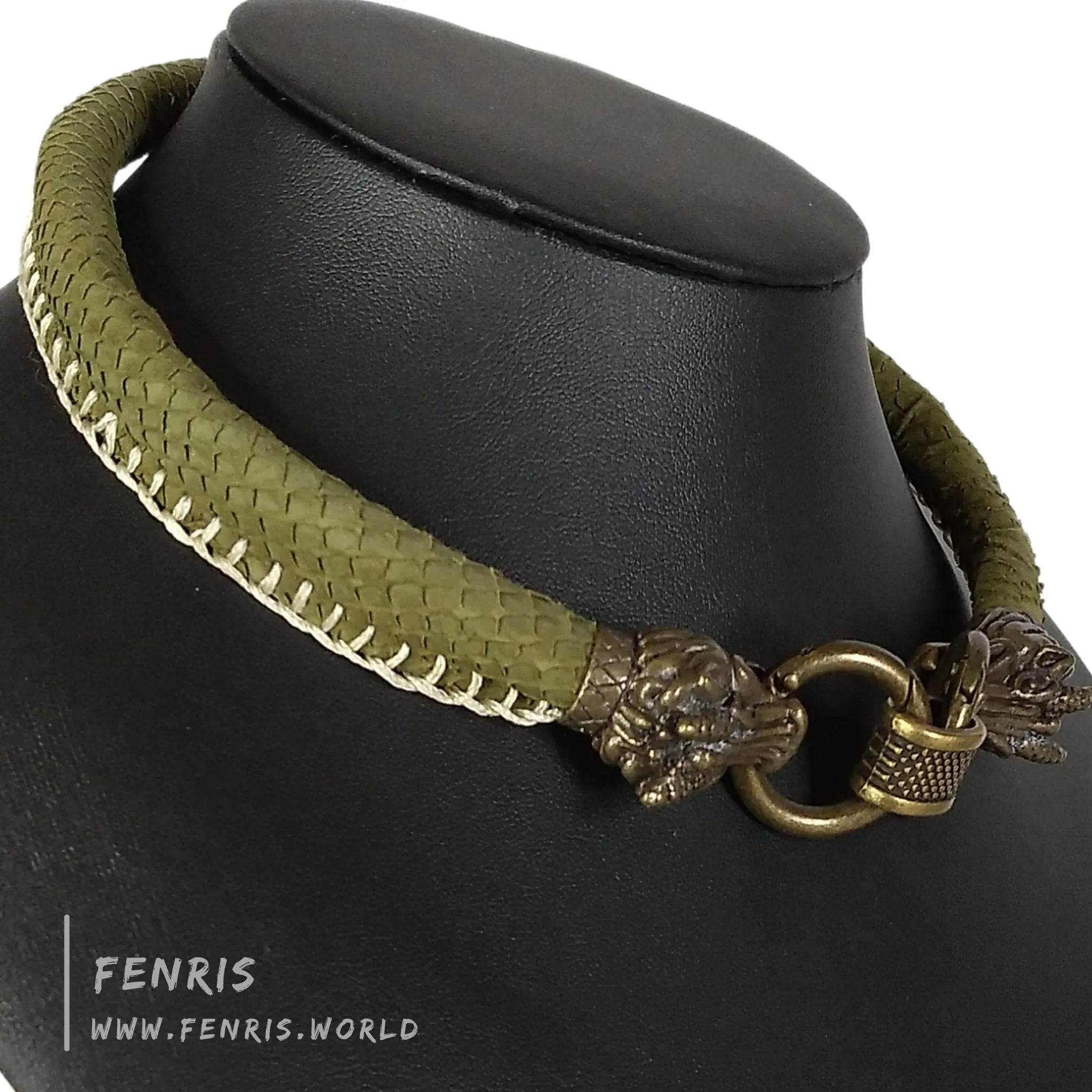 Dragon Choker Necklace Bronze Green Scale Leather