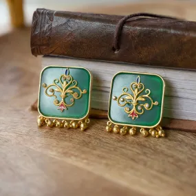 Dream of the Past Green Onyx Stud Earrings