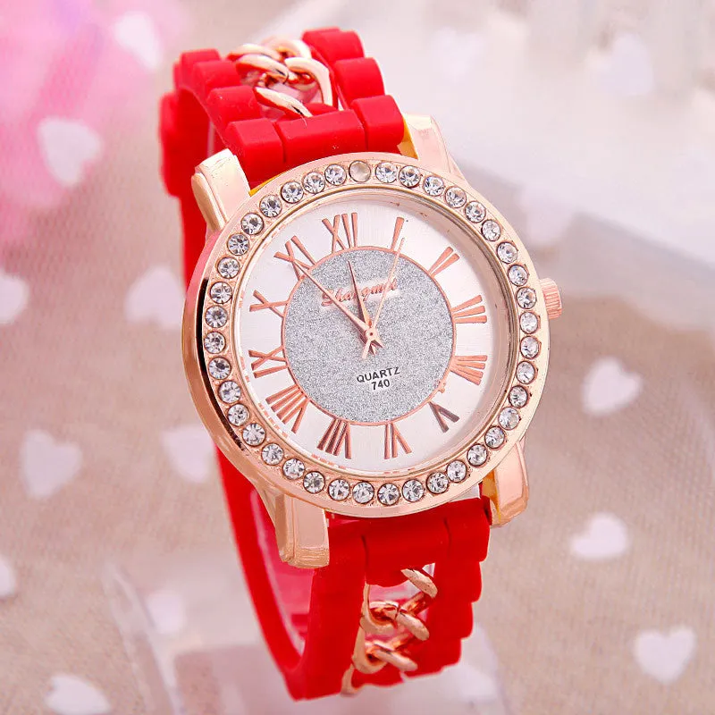 Dress Casual Clock Female Relogio Luxury Quartz Watch Diamond Wristwatches Women Silicone Platinum Chain Fashion Watches