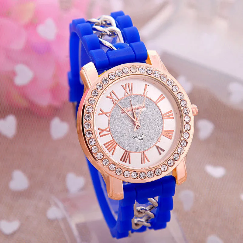 Dress Casual Clock Female Relogio Luxury Quartz Watch Diamond Wristwatches Women Silicone Platinum Chain Fashion Watches