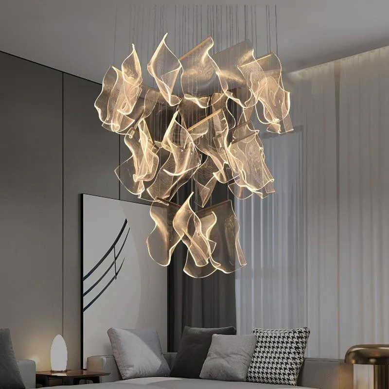 Duplex Rotating Staircase LED Chandelier Lighting Postmodern Creative Pendant Lamp Dinning Living