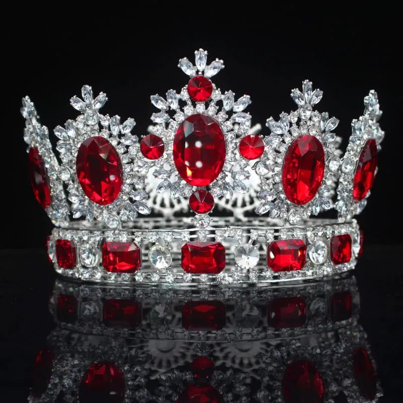 Elegant Crystal Bridal Crown Headpiece with Red Gemstones