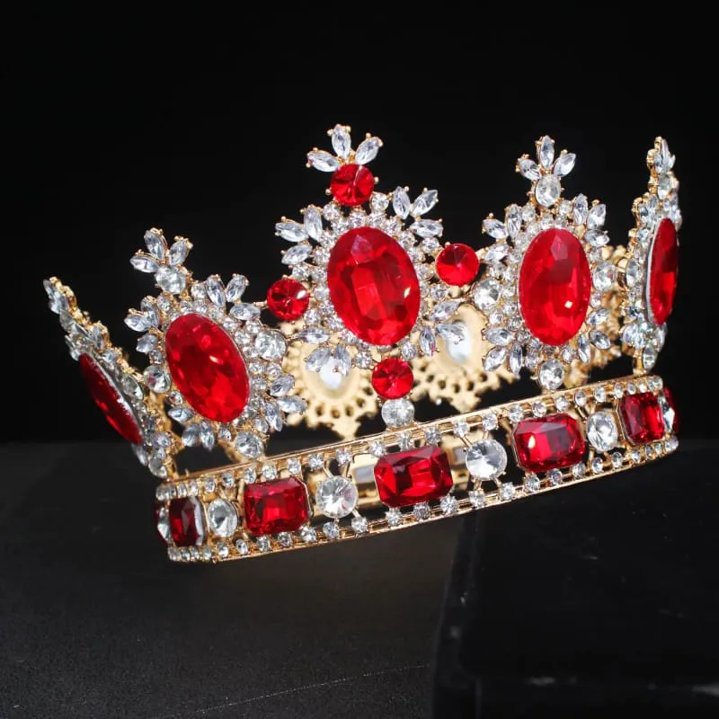 Elegant Crystal Bridal Crown Headpiece with Red Gemstones