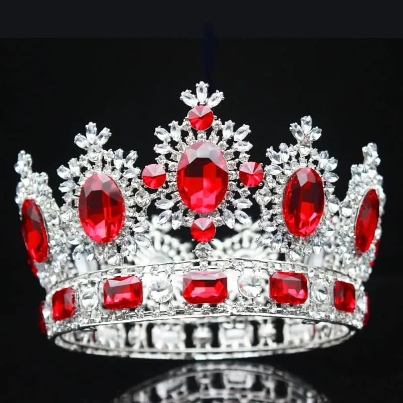 Elegant Crystal Bridal Crown Headpiece with Red Gemstones