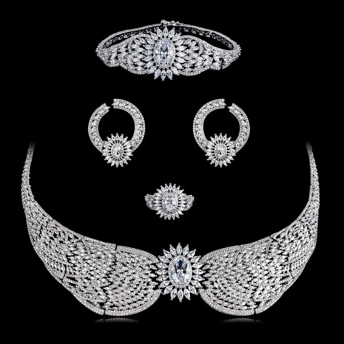 Elegant Design Platinum Plated 4 pcs Jewellery Set