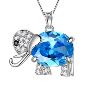 Elephant Birthstone March Aquamarine Necklace Pendant Women Girls Jewelry Birthday Gift