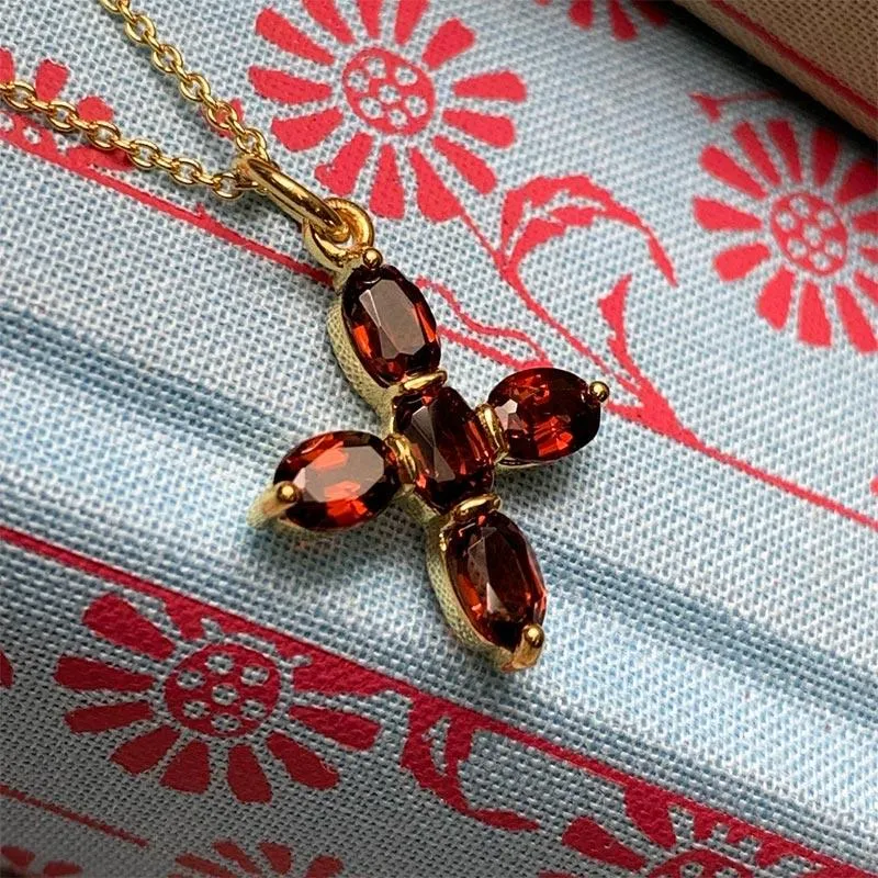 Elizabeth Bennet Garnet and Gold Plated Silver Cross Necklace