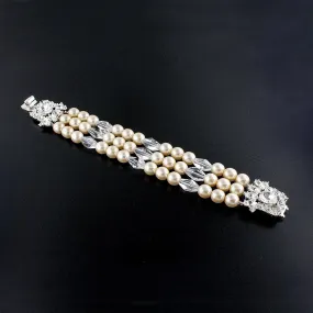 Embellished 3 Row Pearl Bracelet