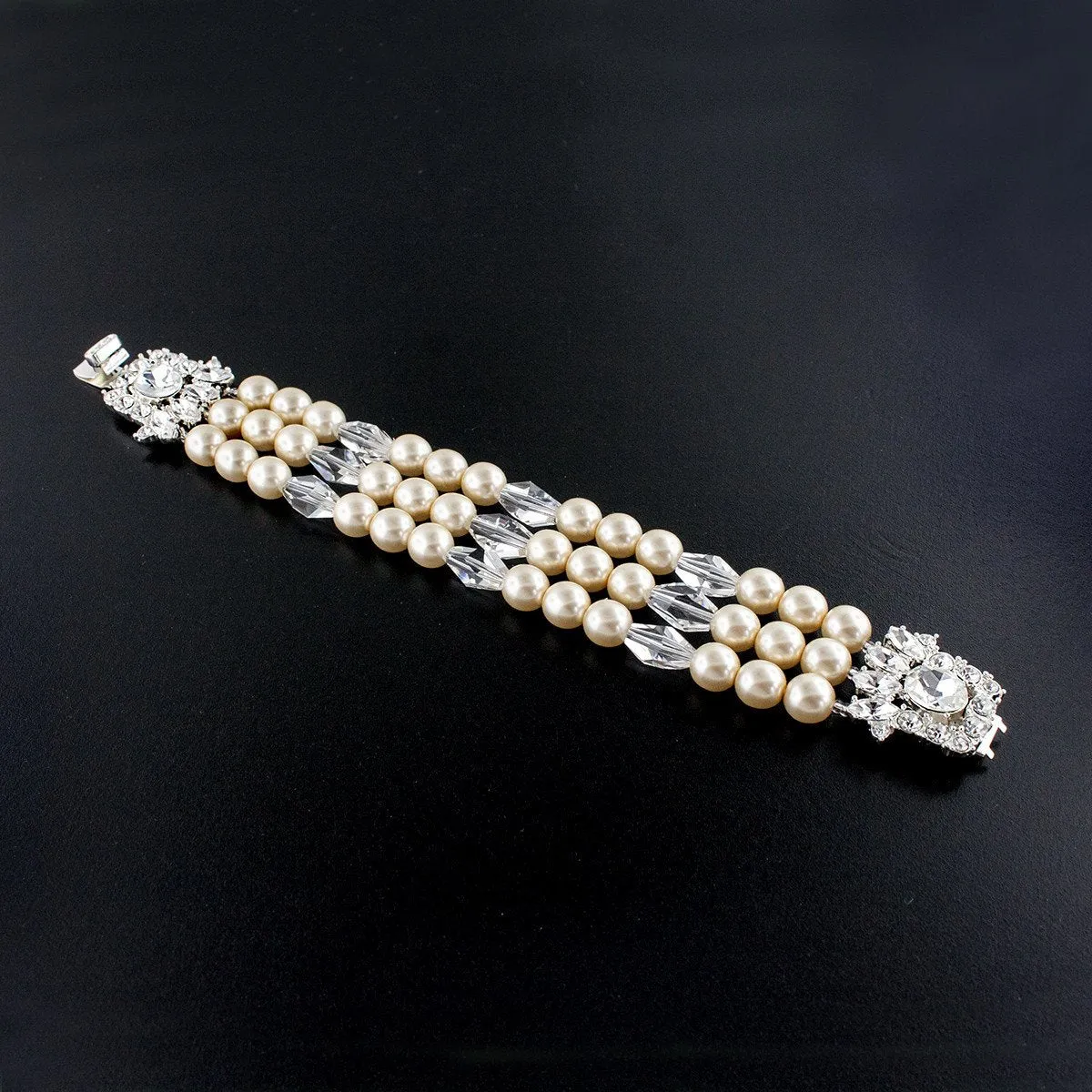 Embellished 3 Row Pearl Bracelet