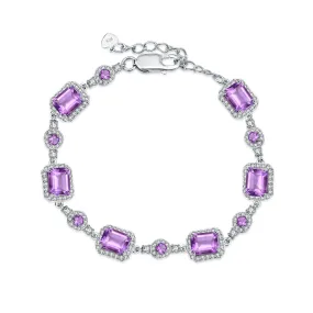 Emerald Cut Natural Amethyst Silver Bracelet