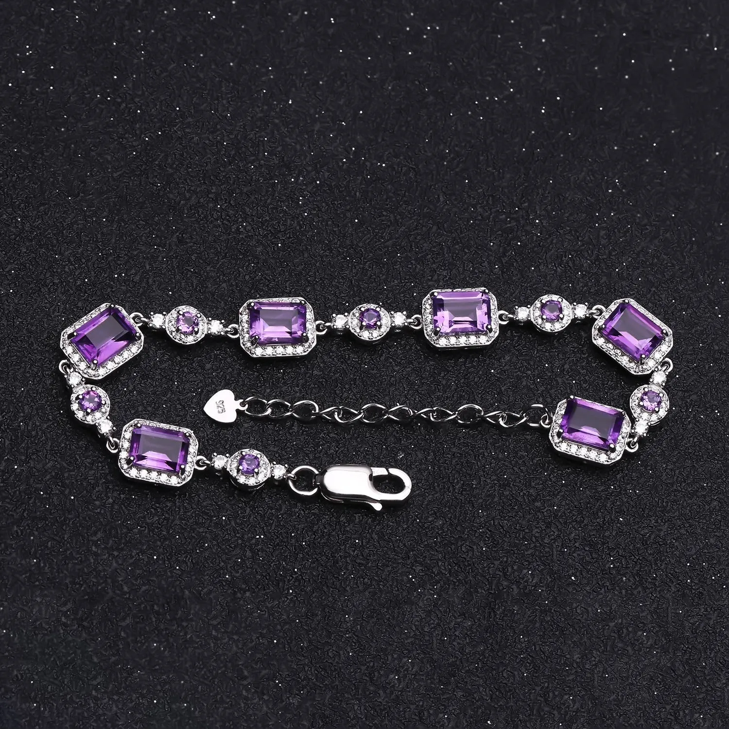 Emerald Cut Natural Amethyst Silver Bracelet