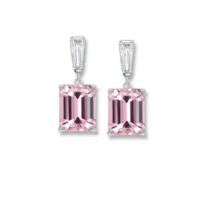 Emerald Cut Pink Tourmaline Earrings