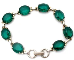 Emerald Green Rhinestone Bracelet 7.25" Vintage