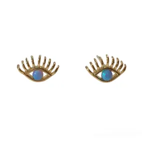 Evil Eye Opal Curled Lash Earrings