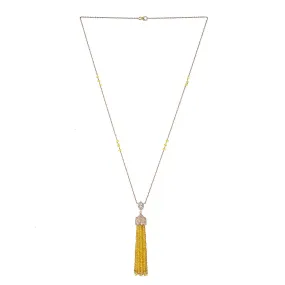 Faceted Yellow Sapphire Beaded Pave Diamond Tassel Matinee Necklace In 18k Rose Gold