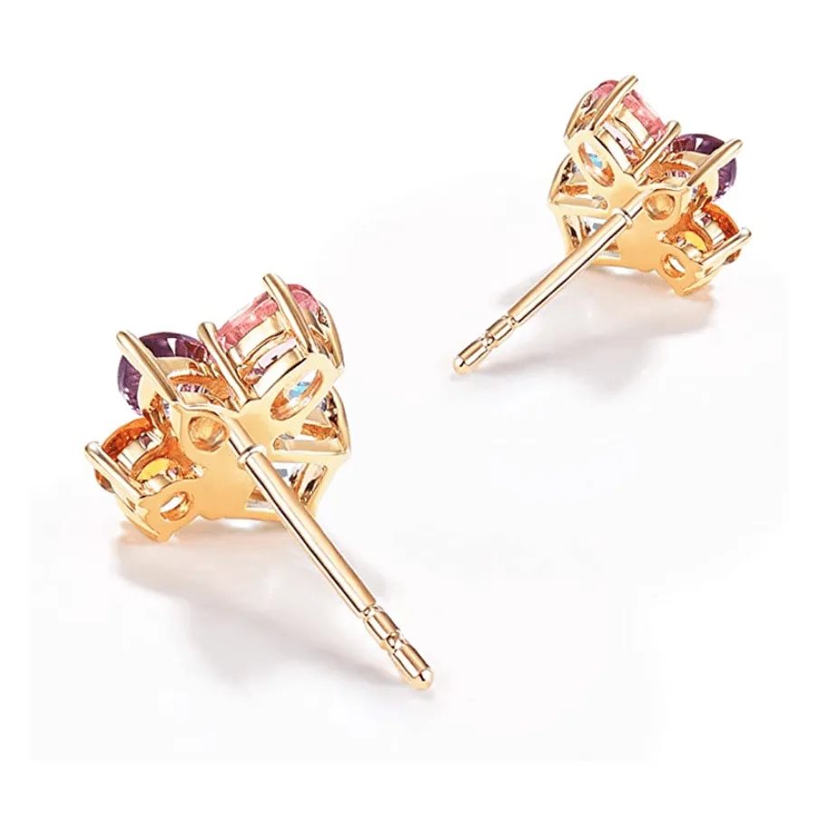 FANCIME 14K Solid Yellow Gold 2.6 Carat Multicolored Gemstone Stud Earrings