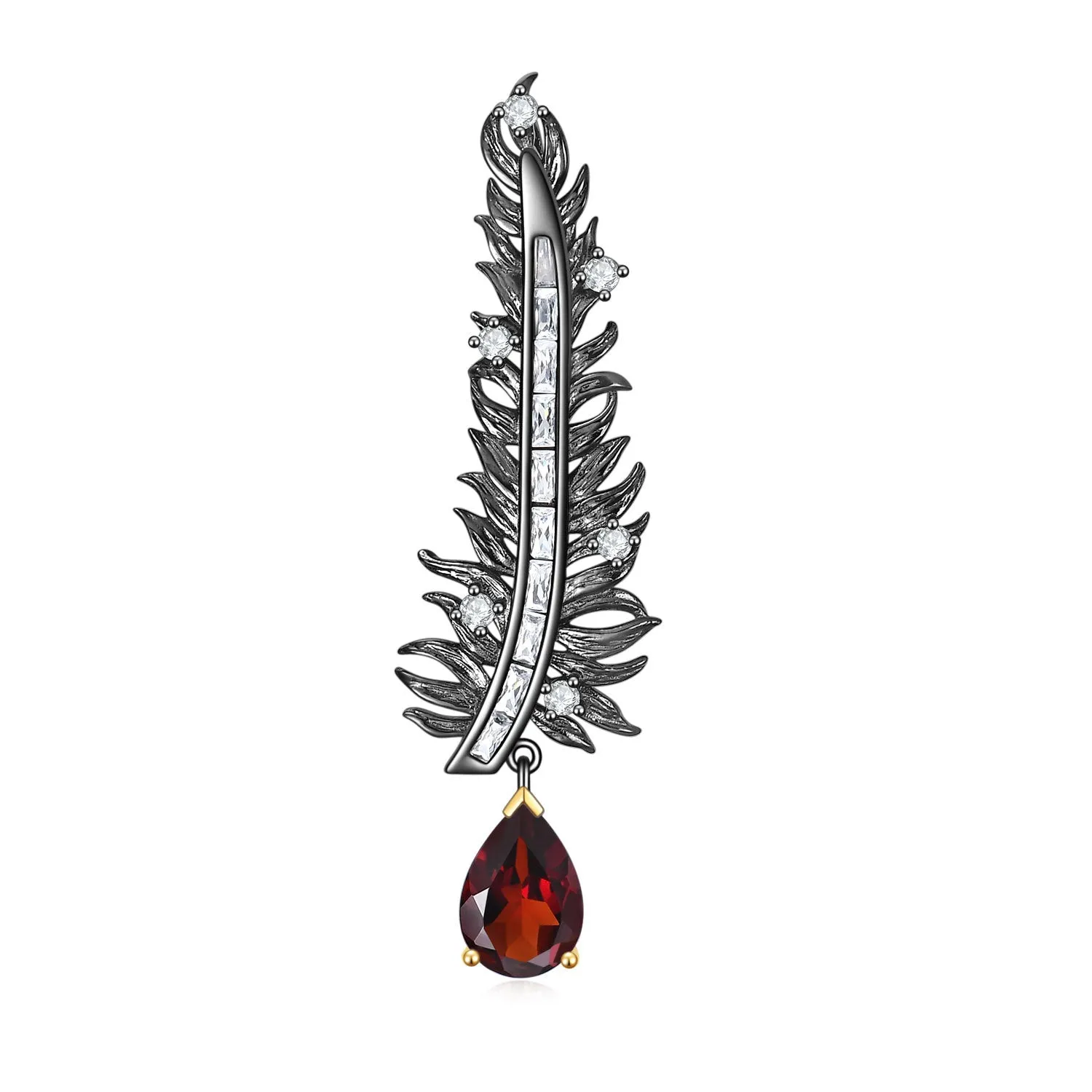 Feather Style Natural Colourful Gemstone Brooch Pendant Dual-use Silver Necklace for Women