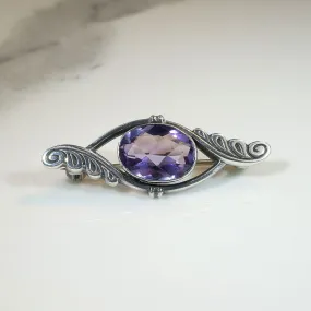 Feathered Amethyst & Sterling Silver Brooch