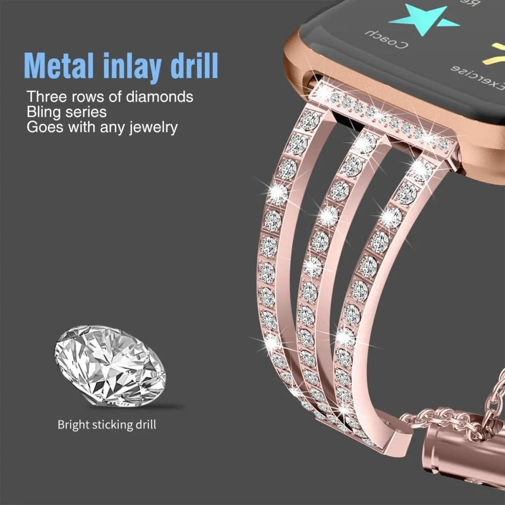 Fitbit Versa 2 / Versa Lite triple luxury rhinestone watch strap - Rose Gold