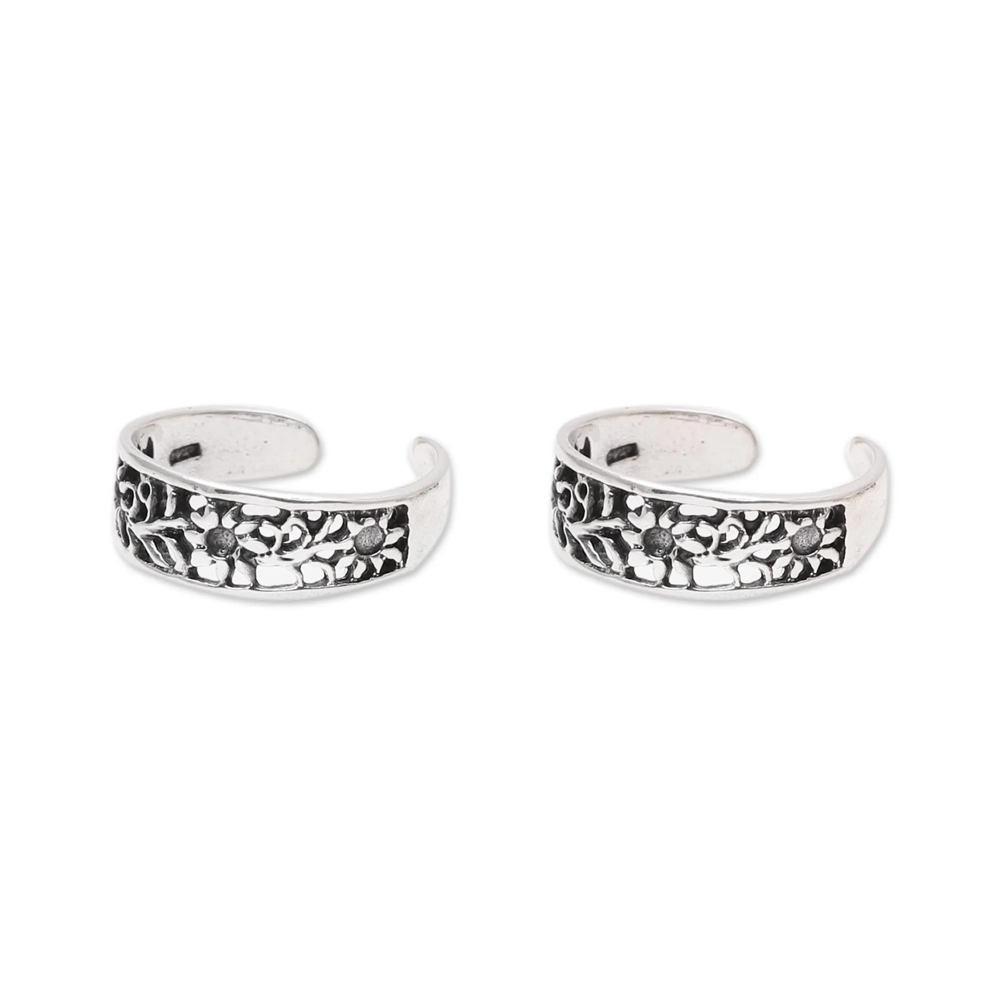 Floral Trellis Floral Openwork Sterling Silver Toe Rings from India (Pair)