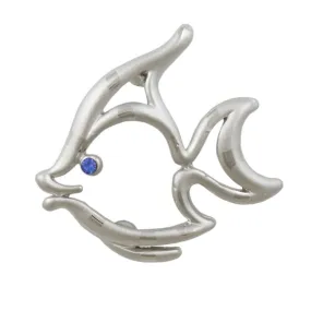 Frosted Silver-tone Open Fish with Blue Eye Brooch Pin - PRS033