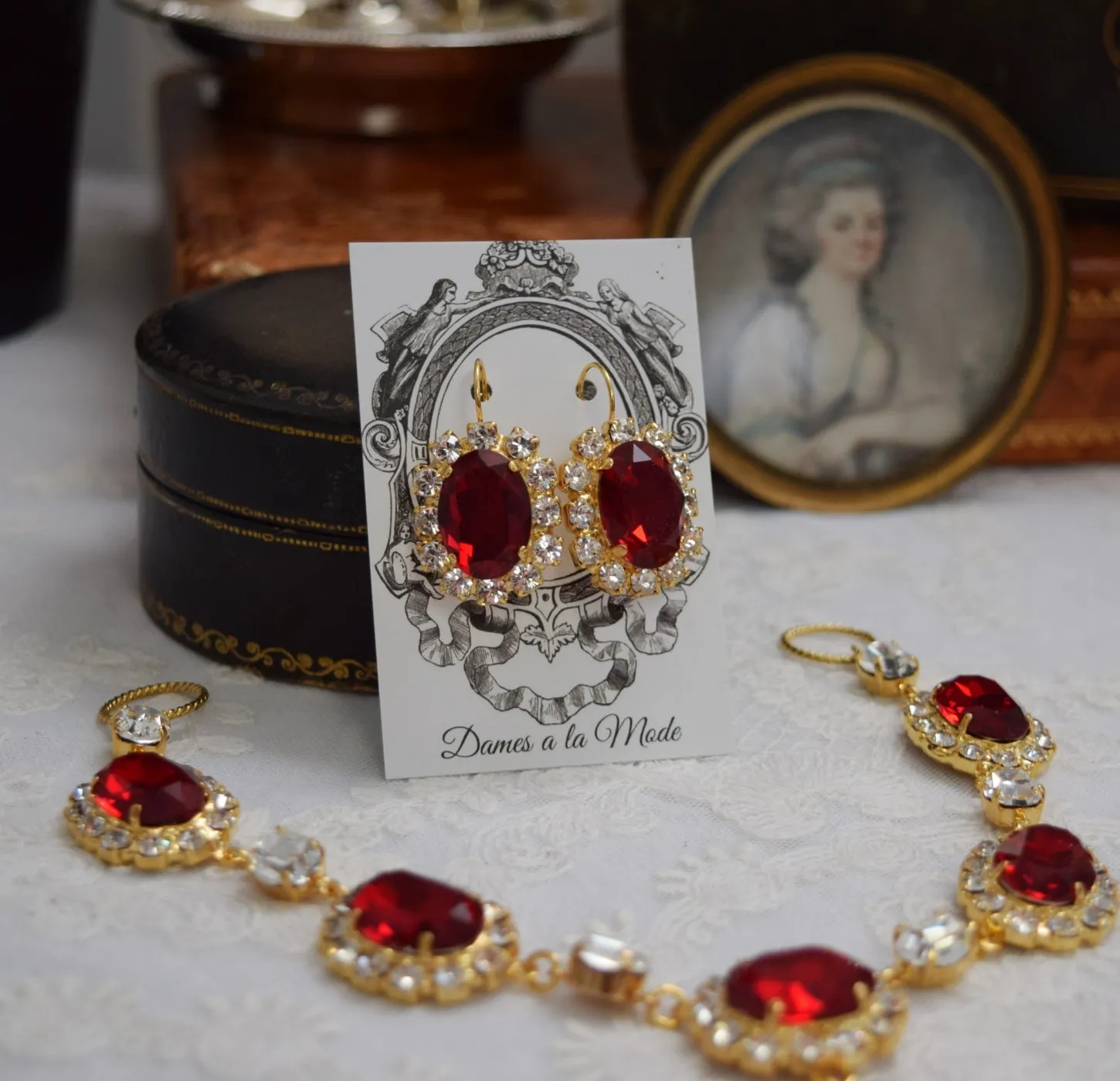 Garnet Aurora Crystal Halo Earrings - Large Oval