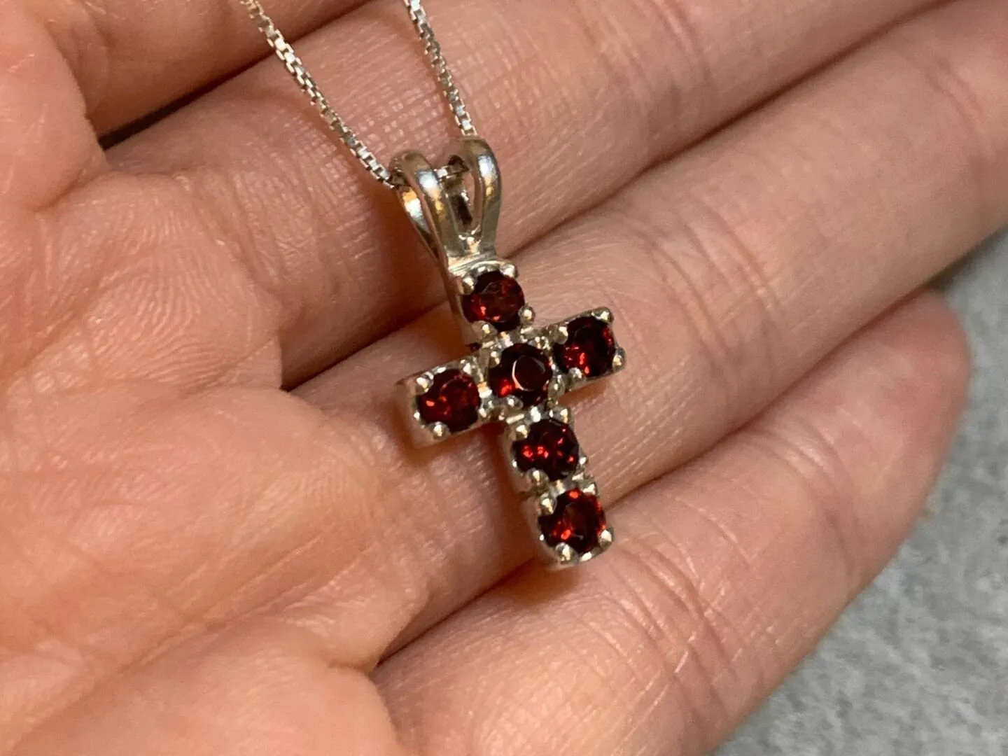 Garnet Cross Pendant - Natural Garnet Necklace - Small Cross Necklace