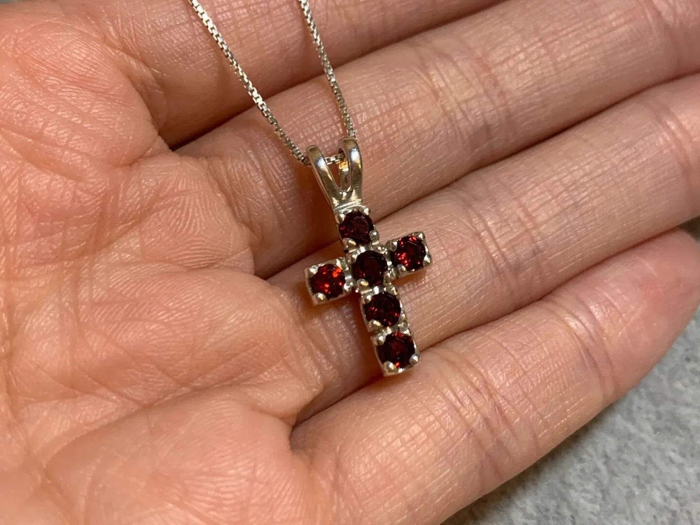 Garnet Cross Pendant - Natural Garnet Necklace - Small Cross Necklace