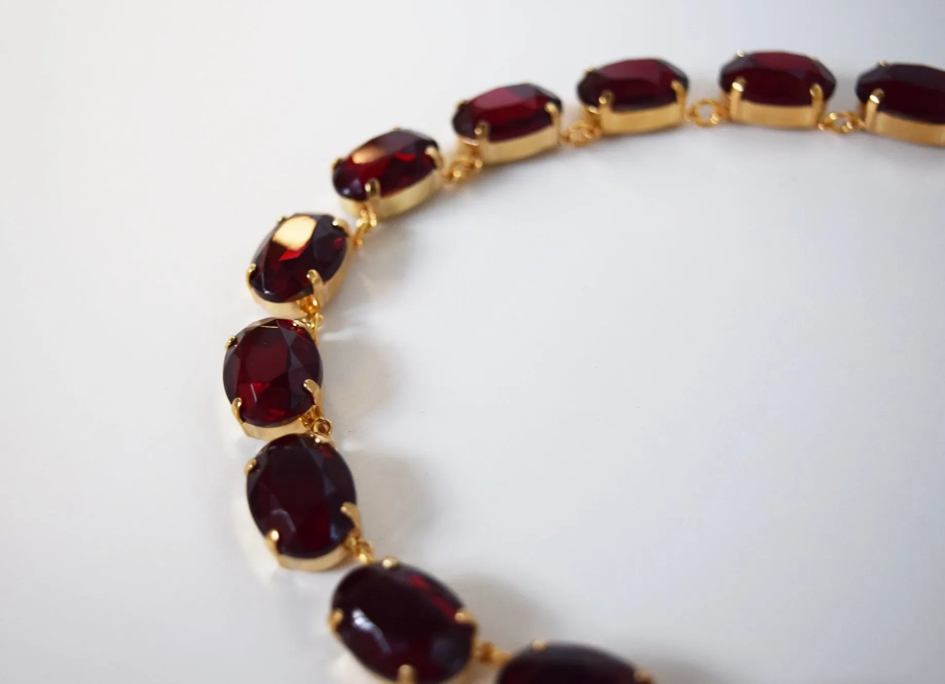 Garnet Crystal Collet Necklace - Large Oval