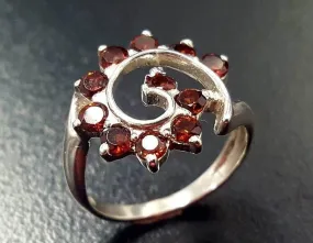 Garnet Ring - Red Spiral Ring - Swirl Garnet Ring