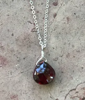 Garnet Simple Drop Necklace