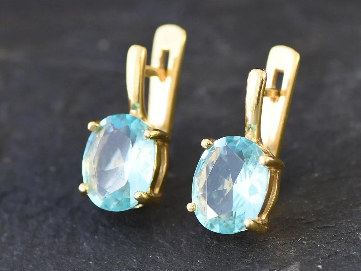 Gold Aquamarine Earrings - Blue Dainty Studs, March Birthstone Earrings