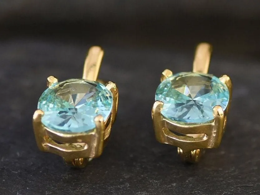 Gold Aquamarine Earrings - Blue Dainty Studs, March Birthstone Earrings