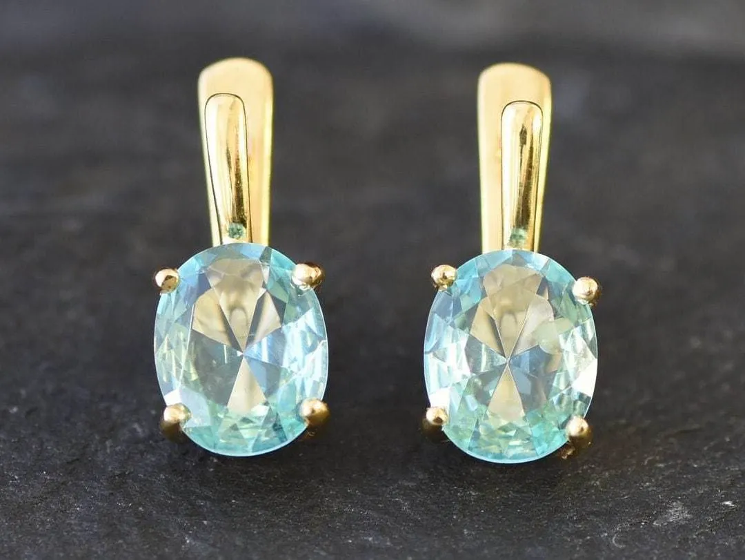 Gold Aquamarine Earrings - Blue Dainty Studs, March Birthstone Earrings