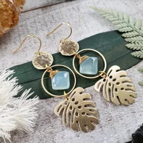 Gold boho Monstera earrings