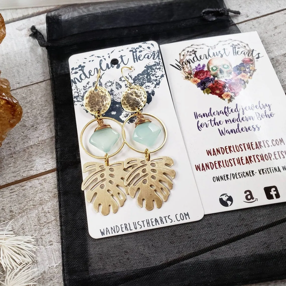 Gold boho Monstera earrings