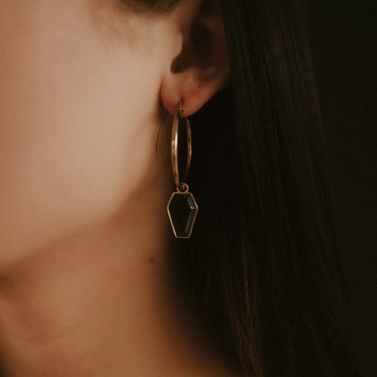 Gold Crypt Black Coffin Gothic Hoops