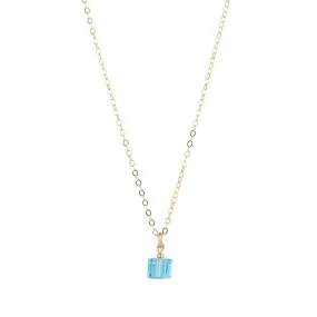 Gold Filled Aquamarine Cube Crystal Pendant Necklace