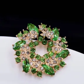 Gold Rhinestone Brooch - Style 8 Green