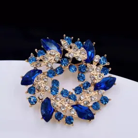 Gold Rhinestone Brooch - Style 8 Royal Blue