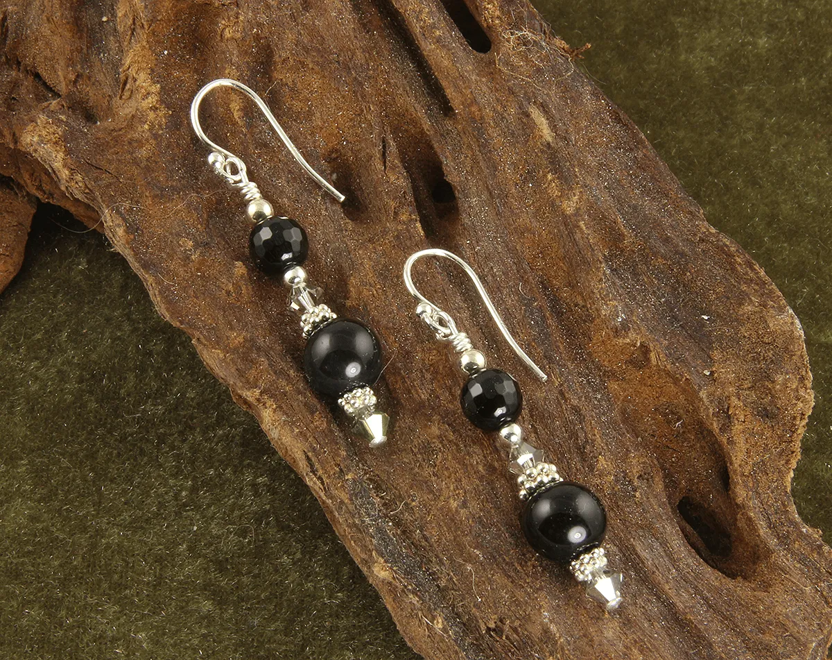 Gray Onyx Gemstone Beaded Earrings