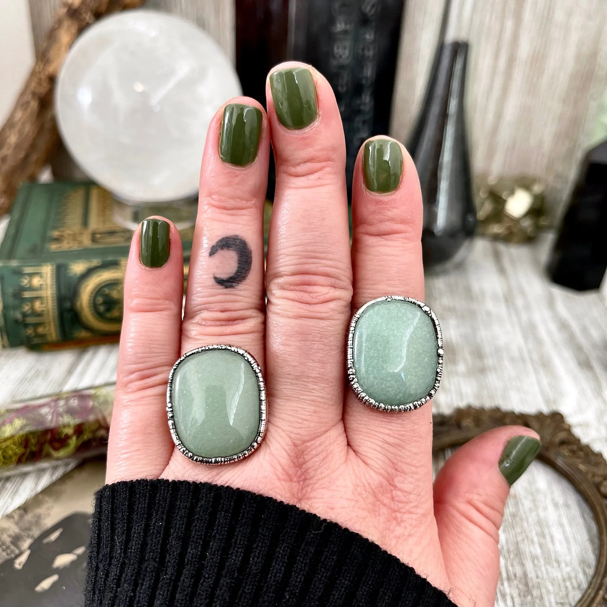 Green Aventurine Ring in Fine Silver Size 6 7 8 9 10/  Large Crystal Ring  - Green Stone Ring - Silver Crystal Ring - Bohemian Jewelry