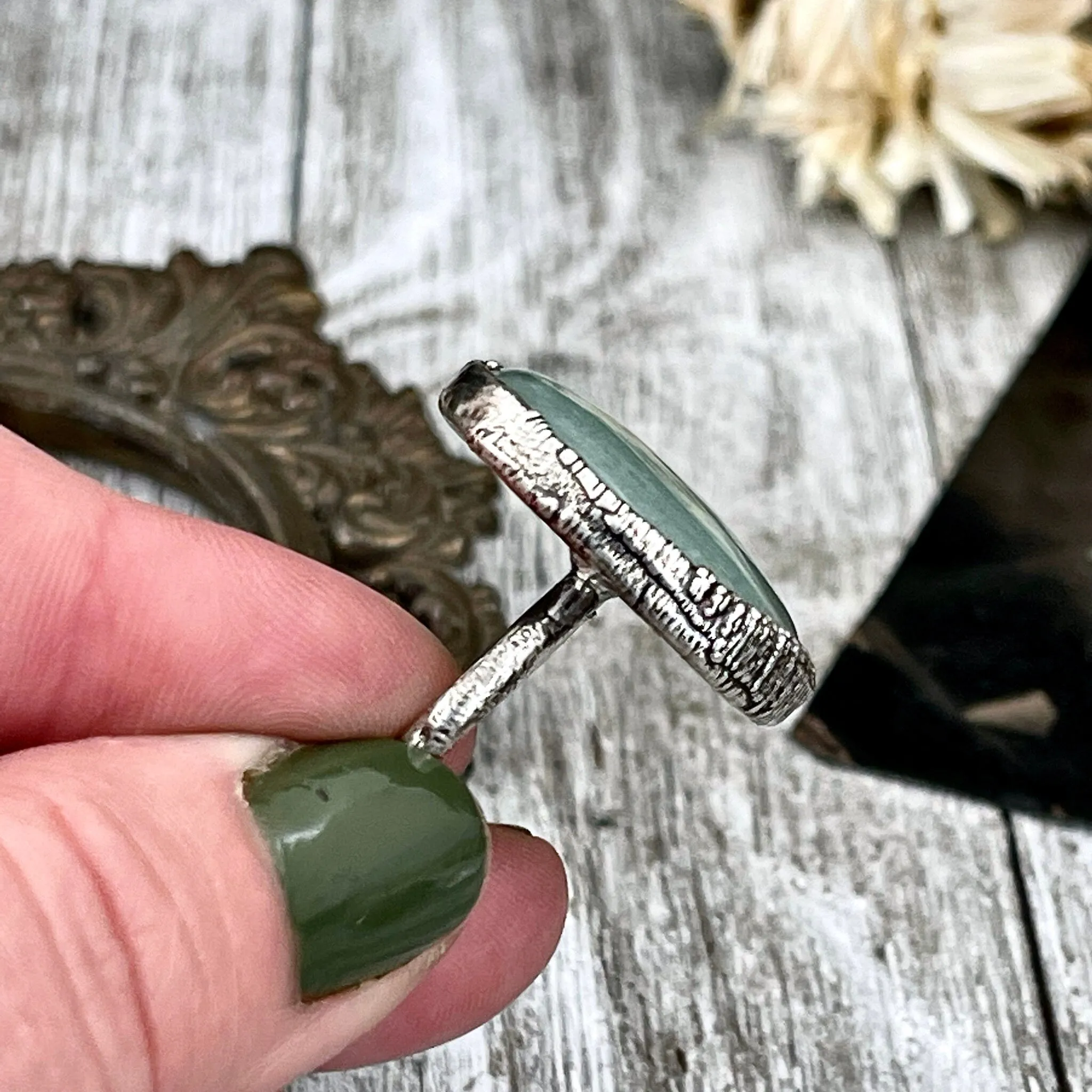 Green Aventurine Ring in Fine Silver Size 6 7 8 9 10/  Large Crystal Ring  - Green Stone Ring - Silver Crystal Ring - Bohemian Jewelry