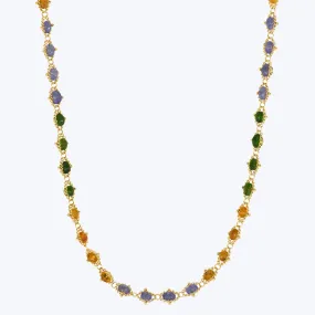 Green Tourmaline, Garnet, Tanzanite 18k Woven Necklace